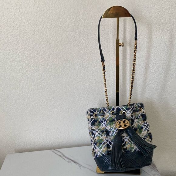 Tory Burch Multi Colored Fleming Soft Mini Tweed Bucket Bag - Picture 1 of 8